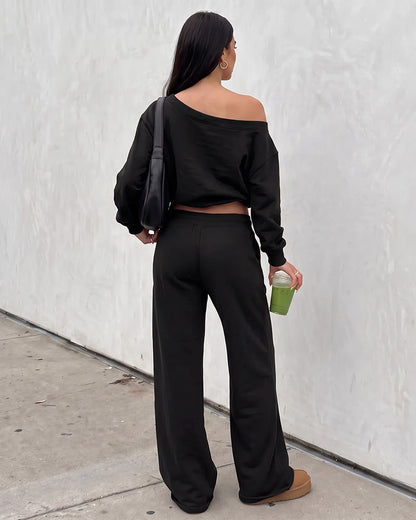 Off-Shoulder Wide-Leg 2-Piece Sweatsuit