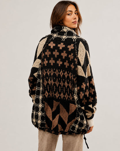 Oversized Graphic Button-Down Knit Cardigan