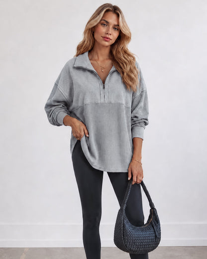 Oversized Half-Zip Waffle-Knit Pullover