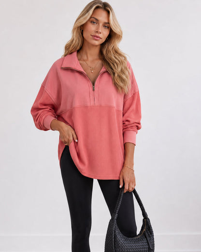 Oversized Half-Zip Waffle-Knit Pullover