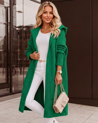 Oversized Hooded Longline Knit Cardigan with Pockets