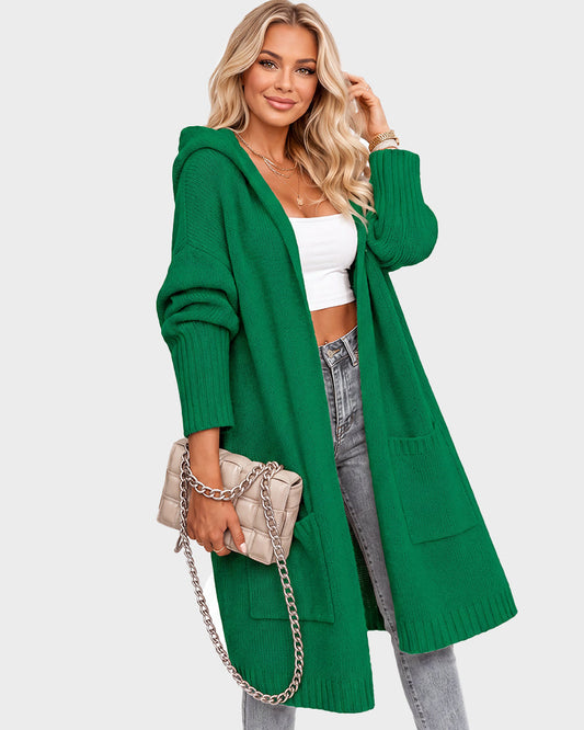 Oversized Hooded Longline Knit Cardigan with Pockets