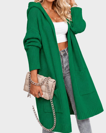 Oversized Hooded Longline Knit Cardigan with Pockets