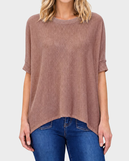Oversized Ribbed Dolman Sleeve Top