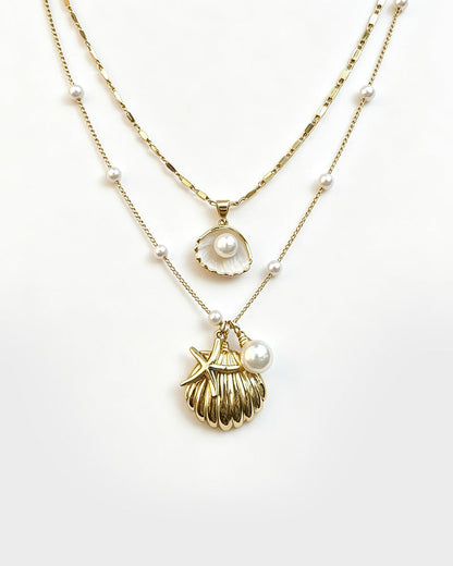 Pearl & Ocean Charm Stackable Necklace