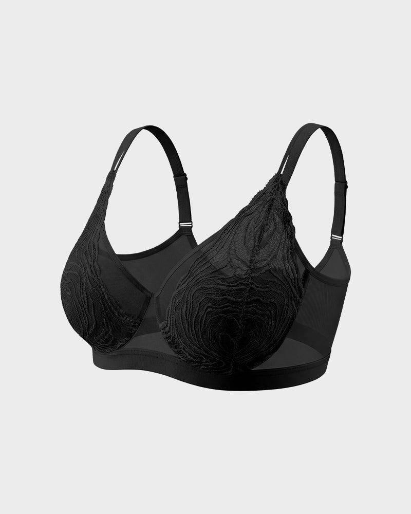 Plus Size Lace Mesh Full-Coverage Underwire Bra