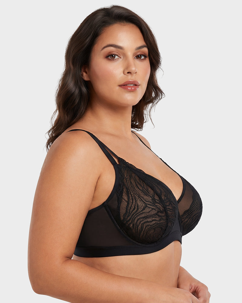 Plus Size Lace Mesh Full-Coverage Underwire Bra