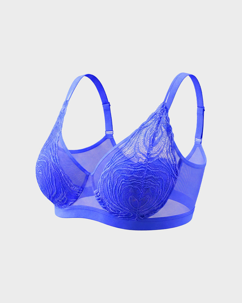 Plus Size Lace Mesh Full-Coverage Underwire Bra