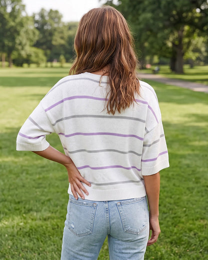 Relaxed Striped Crewneck Short-Sleeve Knit Pullover