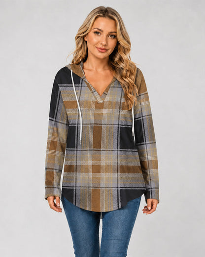 Relaxed V-Neck High-Low Tunic Hoodie
