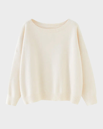 Relaxed Wide Scoop-Neck Drop-Shoulder Knit Sweater