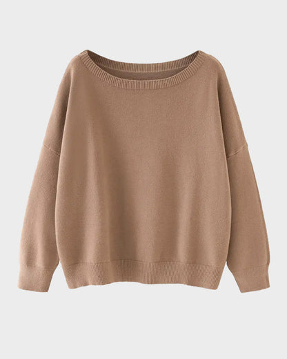 Relaxed Wide Scoop-Neck Drop-Shoulder Knit Sweater