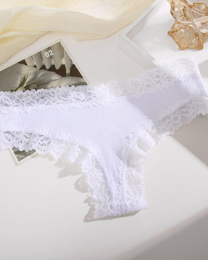 Ribbed Cotton Lace Mid-Rise Panty (9 pack）