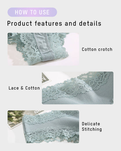 Ribbed Cotton Lace Mid-Rise Panty (9 pack）