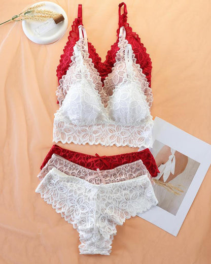 Romantic Lace Triangle Bra & Panty Lingerie Set(3 Pack)