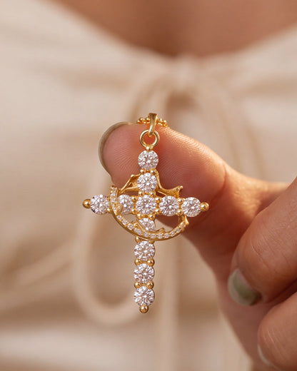 Rotating Crown Cross Pendant Necklace