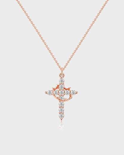 Rotating Crown Cross Pendant Necklace