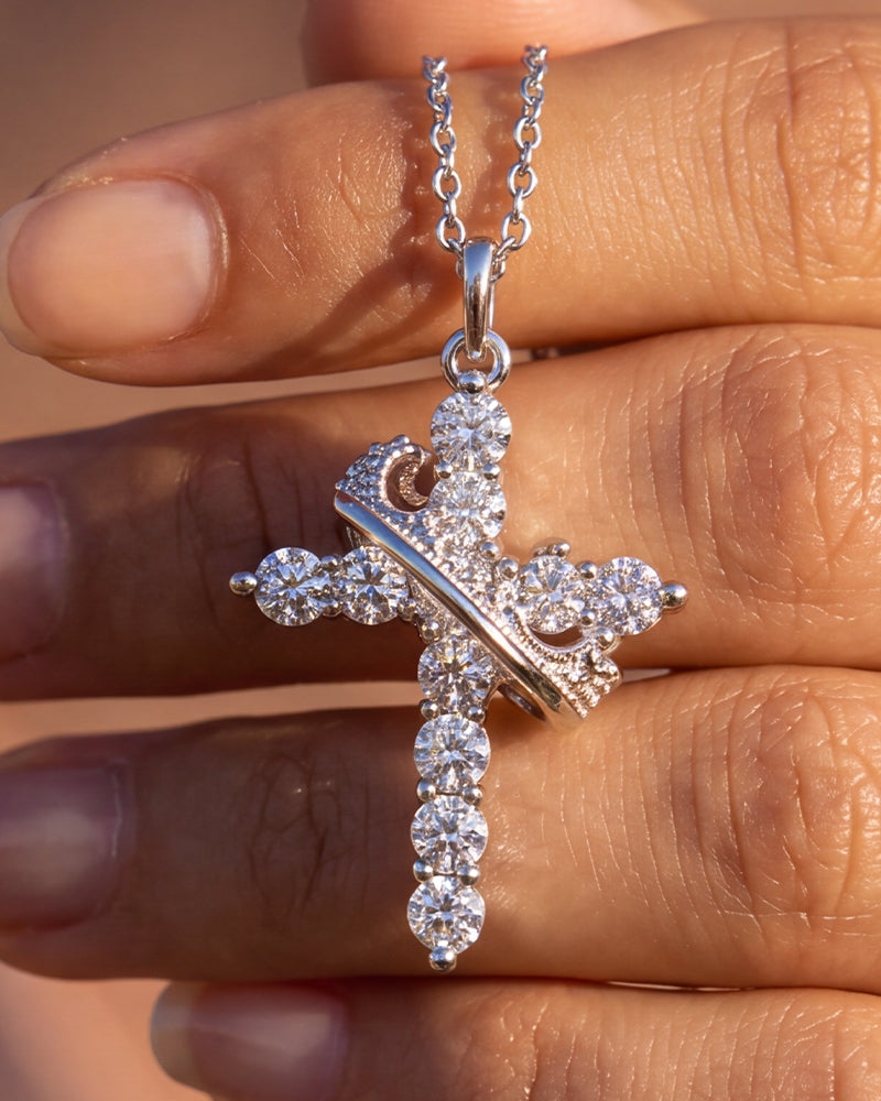 Rotating Crown Cross Pendant Necklace