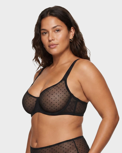 Sheer Unlined Dot-Mesh Balconette Bra