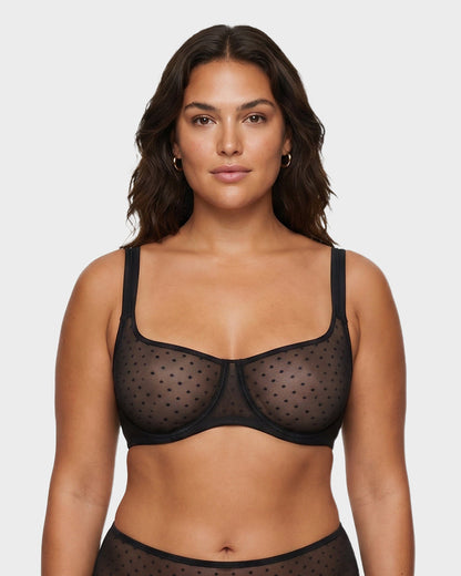 Sheer Unlined Dot-Mesh Balconette Bra