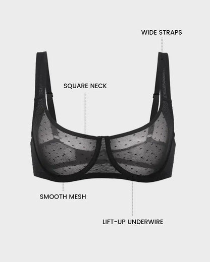 Sheer Unlined Dot-Mesh Balconette Bra