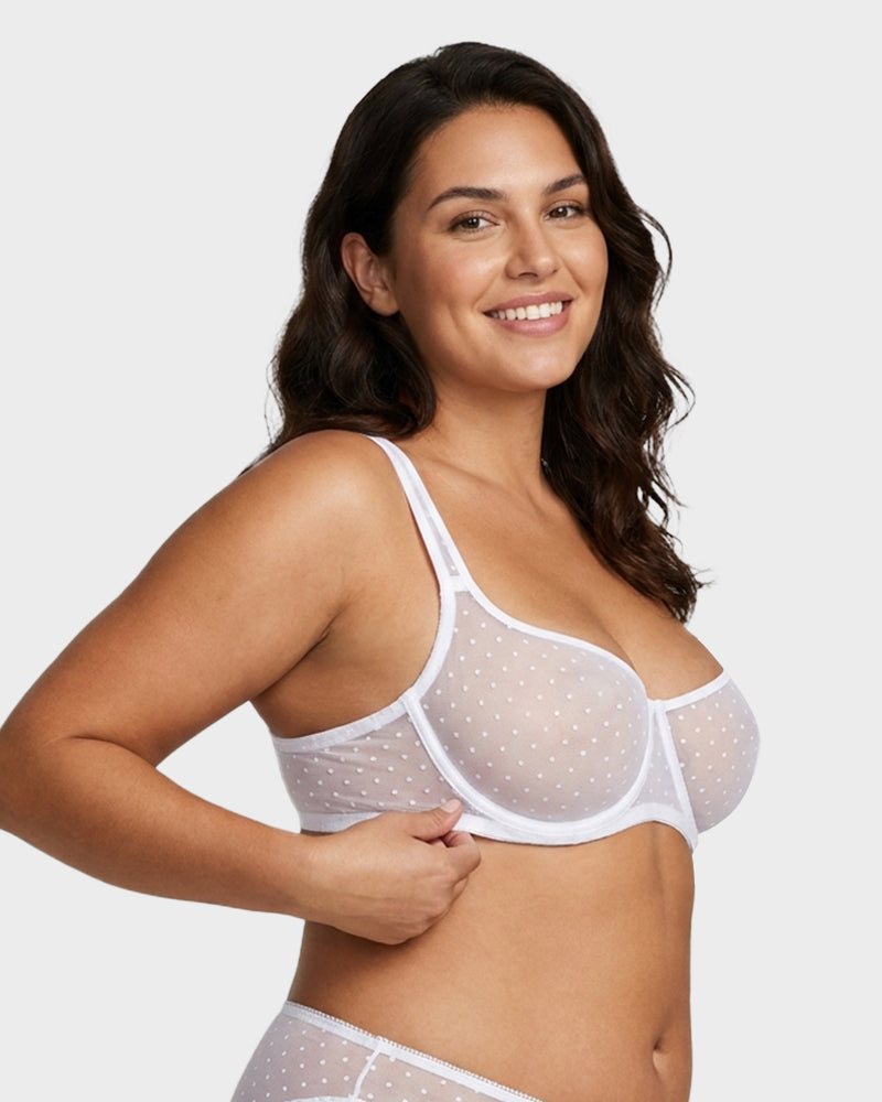 Sheer Unlined Dot-Mesh Balconette Bra