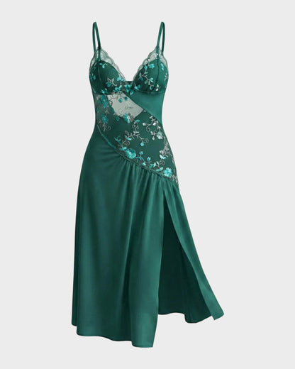 Sheer Embroidered Slit Lace Babydoll