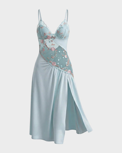 Sheer Embroidered Slit Lace Babydoll