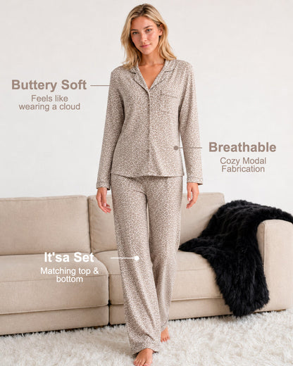 Soft Long-Sleeve Button-Front Pajama Set