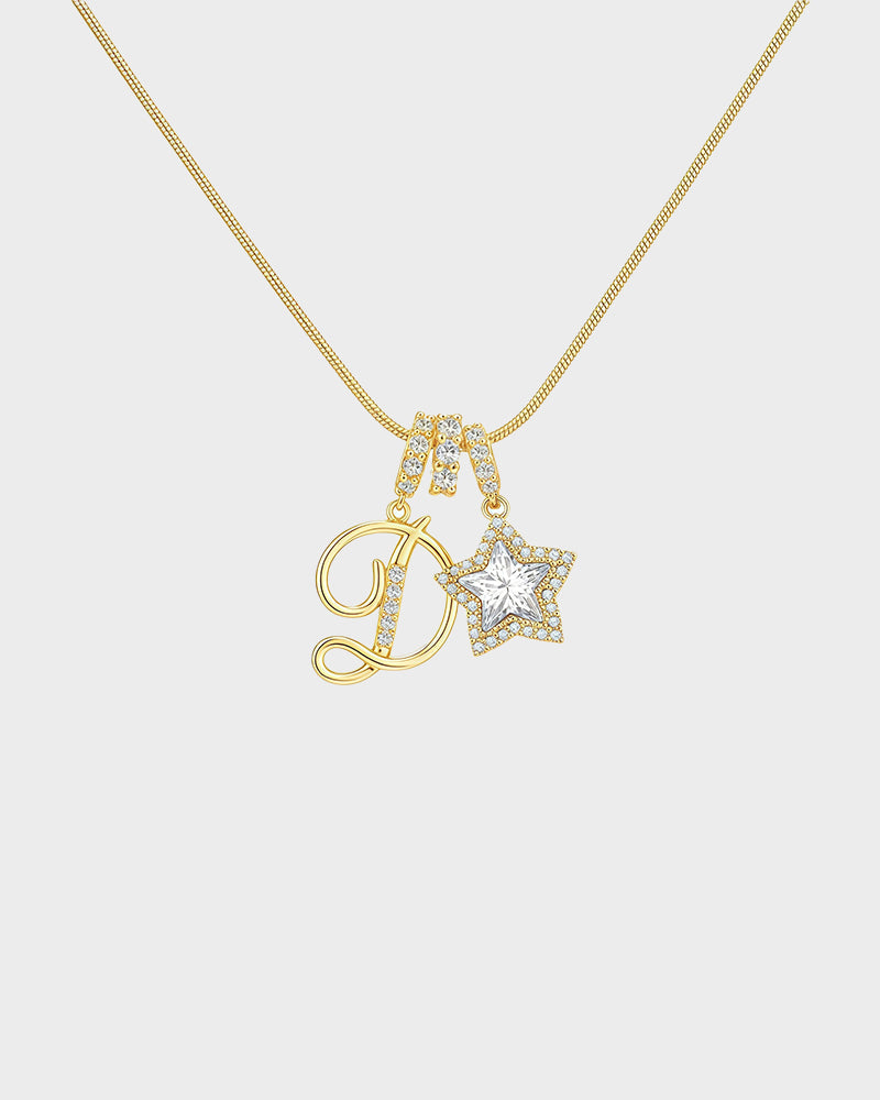 Sparkling Initial & Star Charm Necklace