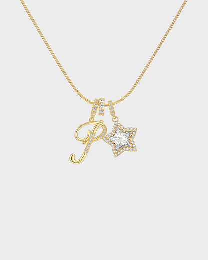 Sparkling Initial & Star Charm Necklace