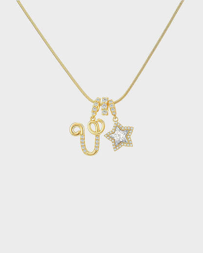 Sparkling Initial & Star Charm Necklace