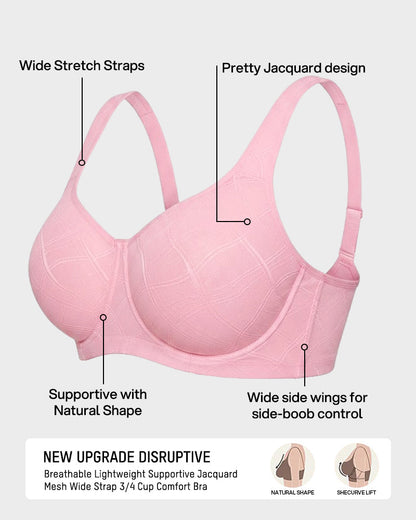 Ultra-Lightweight Full Coverage Cup Jacquard Mesh Comfort Bra