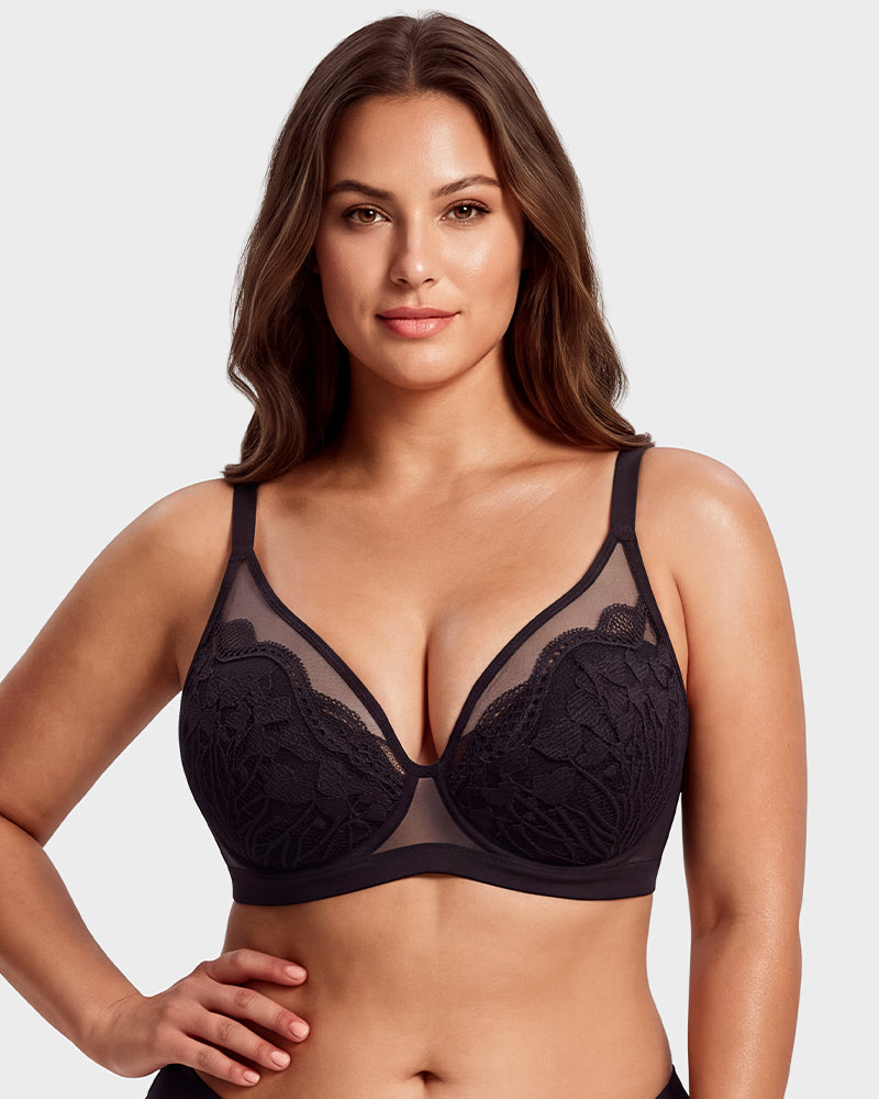 Unlined Lace Underwire Minimizer Bra