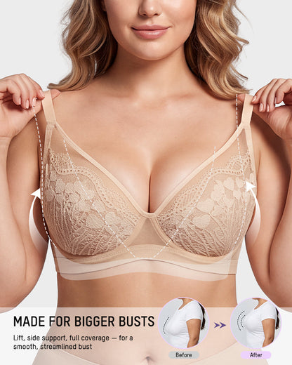 Unlined Lace Underwire Minimizer Bra