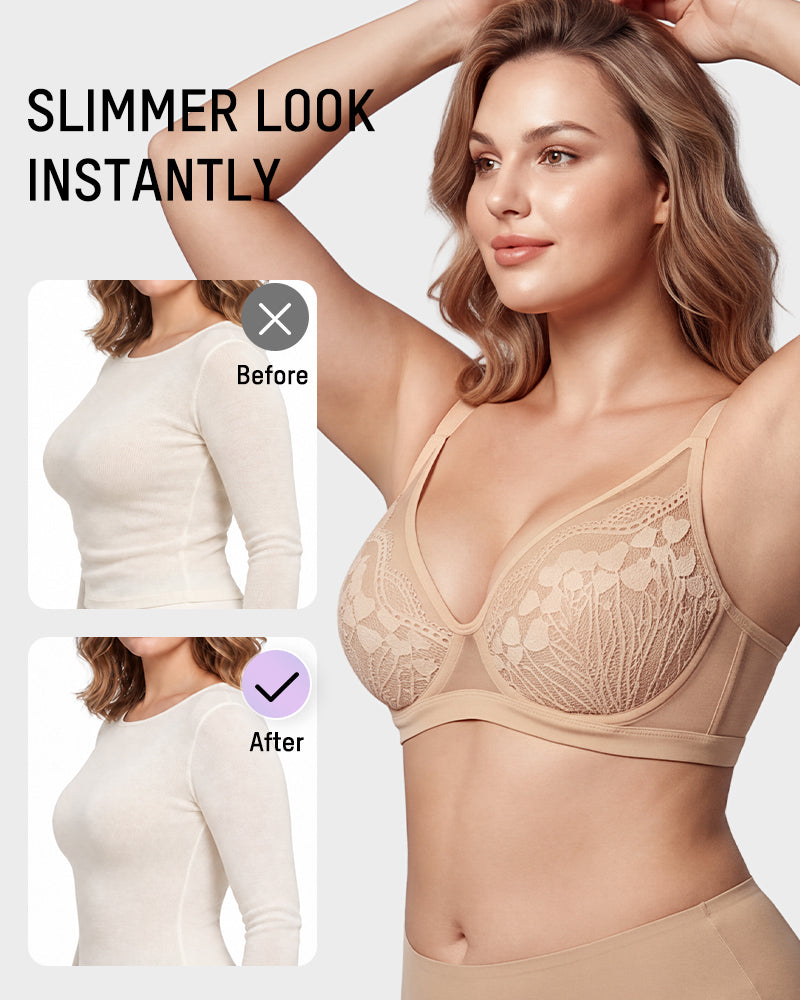 Unlined Lace Underwire Minimizer Bra