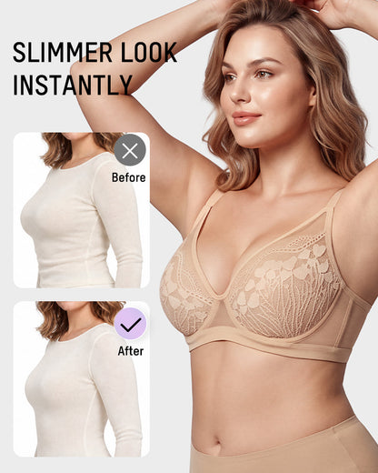 Unlined Lace Underwire Minimizer Bra