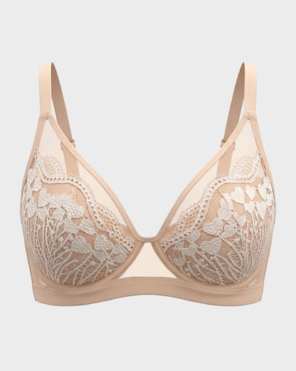 Unlined Lace Underwire Minimizer Bra