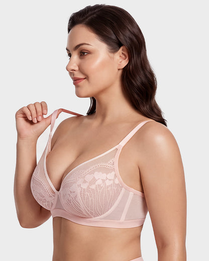 Unlined Lace Underwire Minimizer Bra