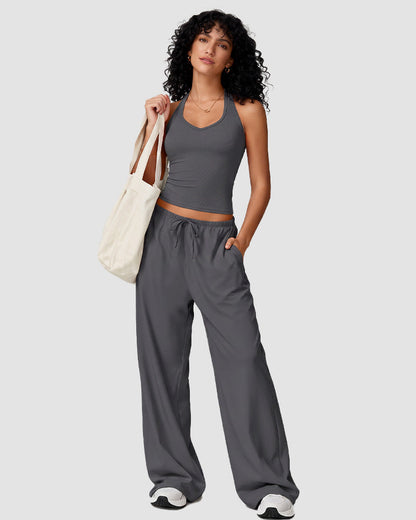 V-Neck Strappy-Back Top & Wide-Leg Pants Set